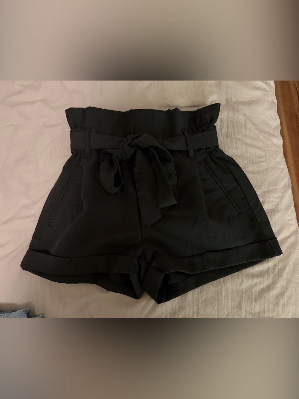 Charlotte Russe Black High-Waist Tie-Belt Paperbag Shorts